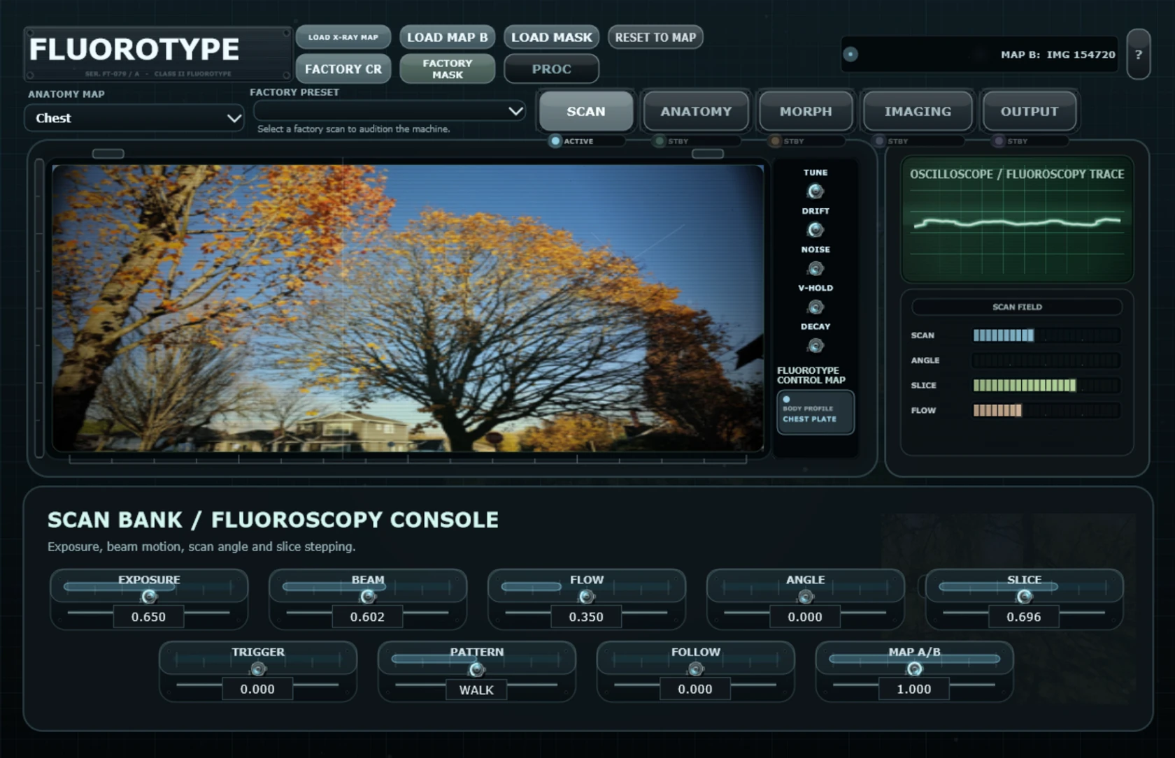 Fluorotype Scan bank with Load Map B, scan pattern controls and MAP A/B